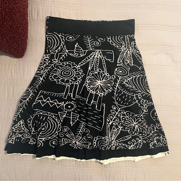 Desigual Black A-Line Skirt Teal and Aqua Circular Accents Artistic Design - Picture 3 of 3